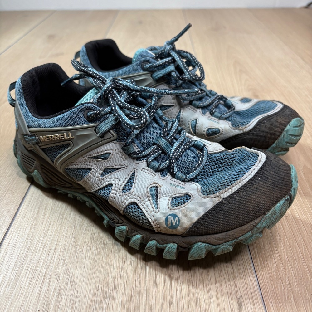 Merrell All Out Blaze Womens Hiking Shoes Sandals Blue Grey Vibram J65032 Size 8